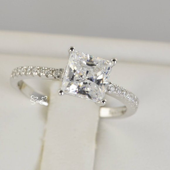 SunEE Jewelry Jewelry - Certified 2.5 ct t.w. Princess Cut Moissanite Diamond Engagement Ring 4-10